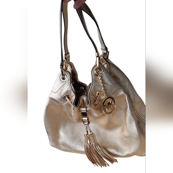 Michael Kors Gold Pebbled Leather Camden Slouchy Hobo Handbag - Picture 3 of 7